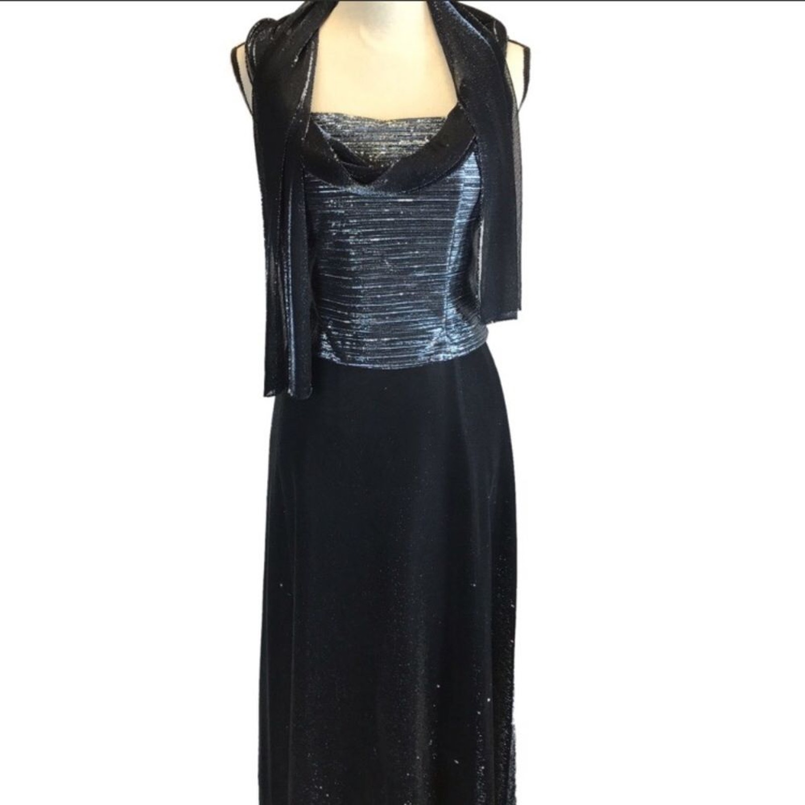 Betsy & Adam Metallic Formal Dress Spaghetti Strap W/ Scarf Womens Sz 8
